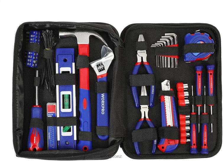 100 Pcs Kitchen Drawer Household Hand Tool Set with Easy Carrying Pouch 8884L304 Helpful WORKPRO Tool