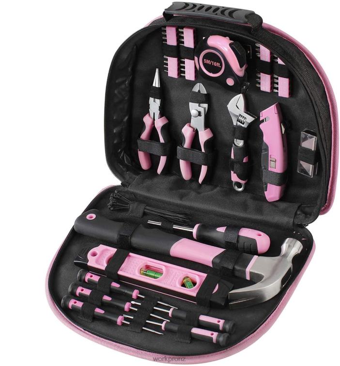 103 Pcs Tool Kit with Easy Carrying Round Pouch Perfect for DIY Home Maintenance 8884L248 Pink WORKPRO Tool