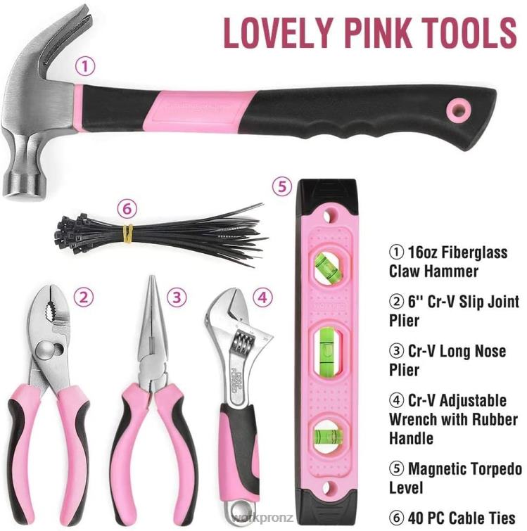 103 Pcs Tool Kit with Easy Carrying Round Pouch Perfect for DIY Home Maintenance 8884L248 Pink WORKPRO Tool