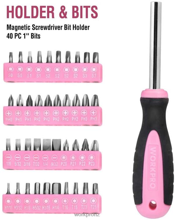 103 Pcs Tool Kit with Easy Carrying Round Pouch Perfect for DIY Home Maintenance 8884L248 Pink WORKPRO Tool