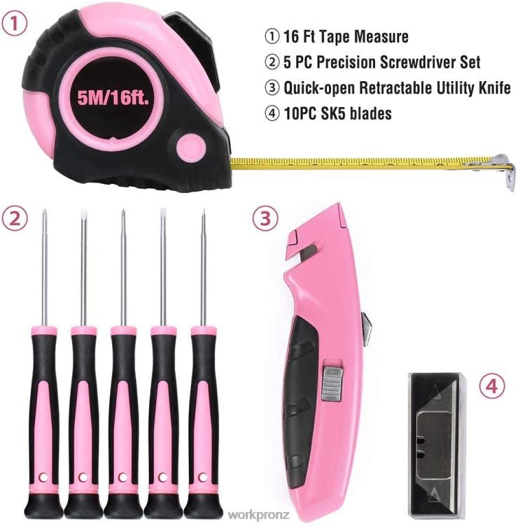 103 Pcs Tool Kit with Easy Carrying Round Pouch Perfect for DIY Home Maintenance 8884L248 Pink WORKPRO Tool