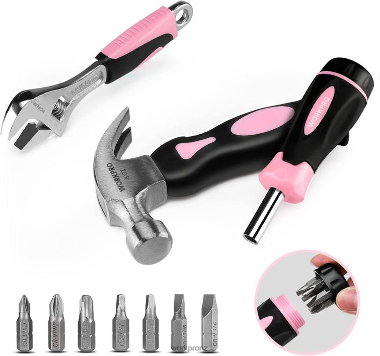 10 Pcs Household Tools Kit for Women with Screwdriver Bits Holder Set 8884L243 Pink WORKPRO Tool
