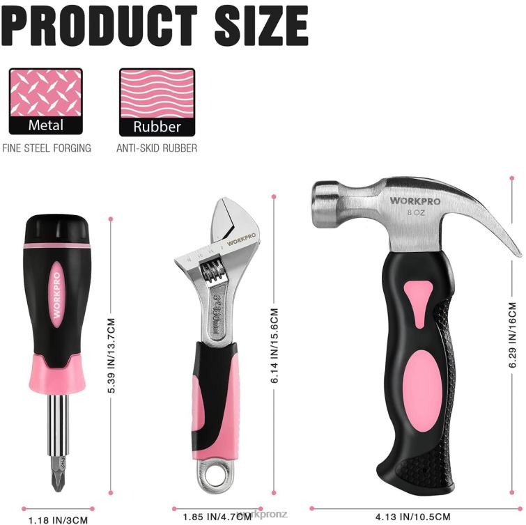 10 Pcs Household Tools Kit for Women with Screwdriver Bits Holder Set 8884L243 Pink WORKPRO Tool