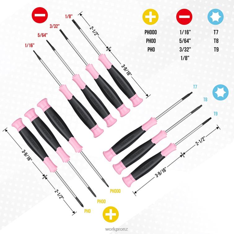 10 Pcs Precision Screwdriver Set with Pouch, Phillips, Slotted, Torx Star, Magnetic Tip Small Screwdriver Repair Kit 8884L255 Pink WORKPRO Tool