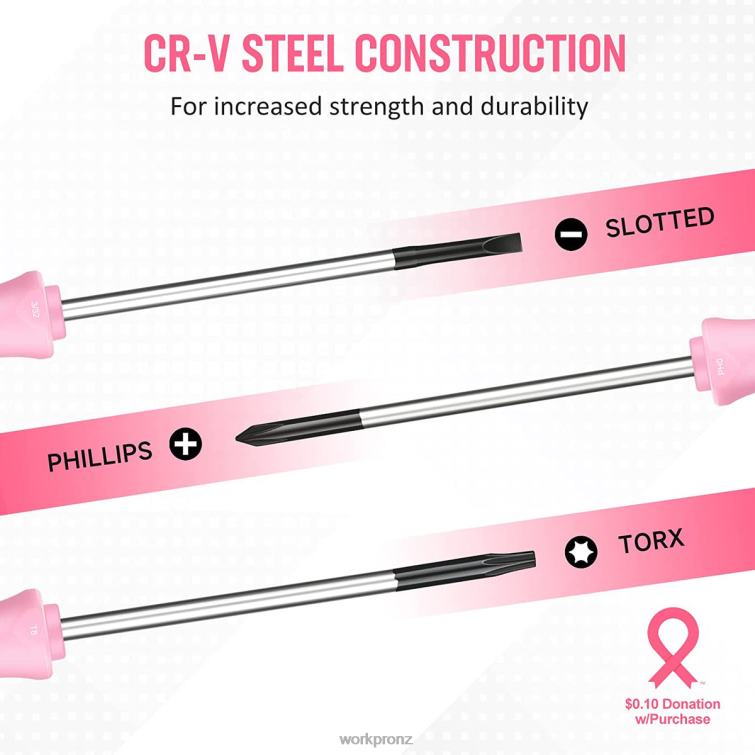 10 Pcs Precision Screwdriver Set with Pouch, Phillips, Slotted, Torx Star, Magnetic Tip Small Screwdriver Repair Kit 8884L255 Pink WORKPRO Tool