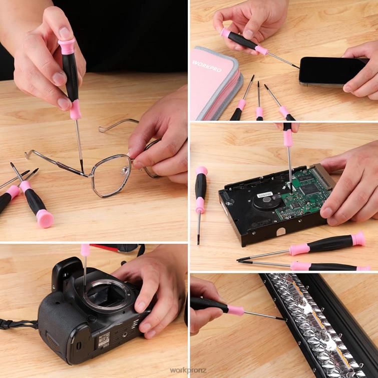 10 Pcs Precision Screwdriver Set with Pouch, Phillips, Slotted, Torx Star, Magnetic Tip Small Screwdriver Repair Kit 8884L255 Pink WORKPRO Tool