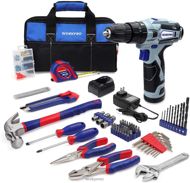 12V Cordless Drill and Home Tool Kit, 177 Pcs Combo Kit with Tool Bag 8884L171 Useful WORKPRO Tool