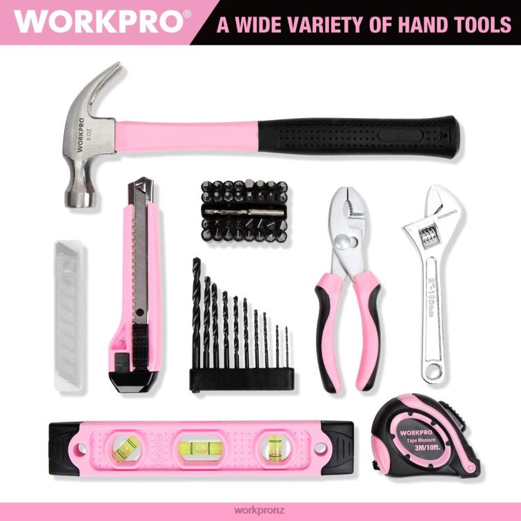 12V Cordless Drill and Home Tool Kit with 14-inch Storage Bag 8884L258 Pink WORKPRO Tool
