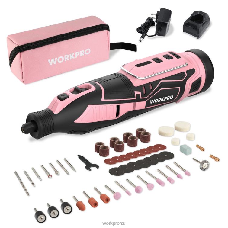 12V Cordless Rotary Tool Kit, 5 Variable Speeds, 114 Easy Change Accessories 8884L267 Pink WORKPRO Tool