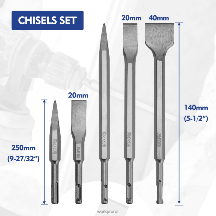 17 Pcs SDS-Plus Rotary Hammer Drill Bits and Chisel Set 8884L199 Helpful WORKPRO Tool