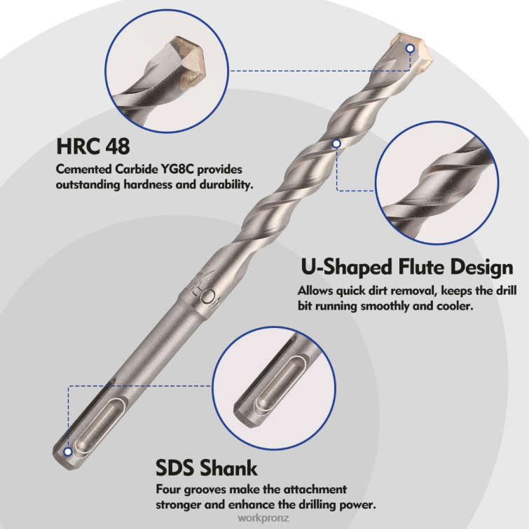 17 Pcs SDS-Plus Rotary Hammer Drill Bits and Chisel Set 8884L199 Helpful WORKPRO Tool
