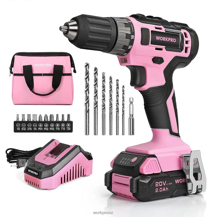 20V Cordless Drill Driver Set with Fast Charger and 11-inch Storage Bag Included 8884L261 Pink WORKPRO Tool