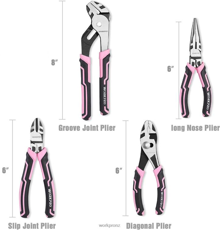4 Pcs Pliers Set 8884L251 Pink WORKPRO Tool