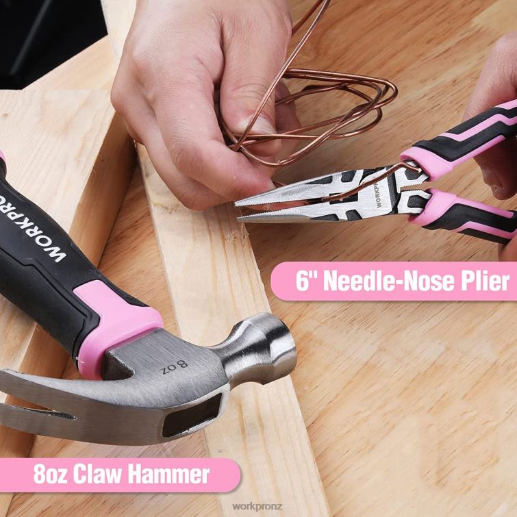 52 Pcs Tool Set, Home Women's Tool Set with Storage Tool Box, Basic Tool Set - Ribbon 8884L249 Pink WORKPRO Tool