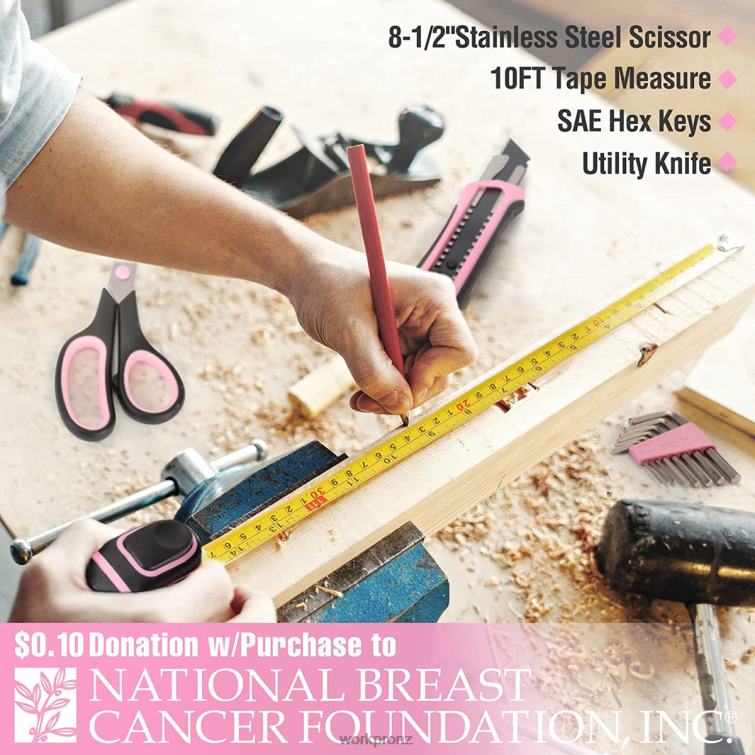 52 Pcs Tool Set, Home Women's Tool Set with Storage Tool Box, Basic Tool Set - Ribbon 8884L249 Pink WORKPRO Tool