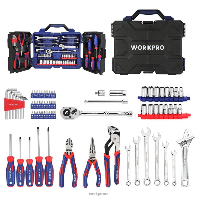 87 PcsMechanics Tool Set, Hand Tools Kit with Storage Tool Box 8884L305 Morden WORKPRO Tool