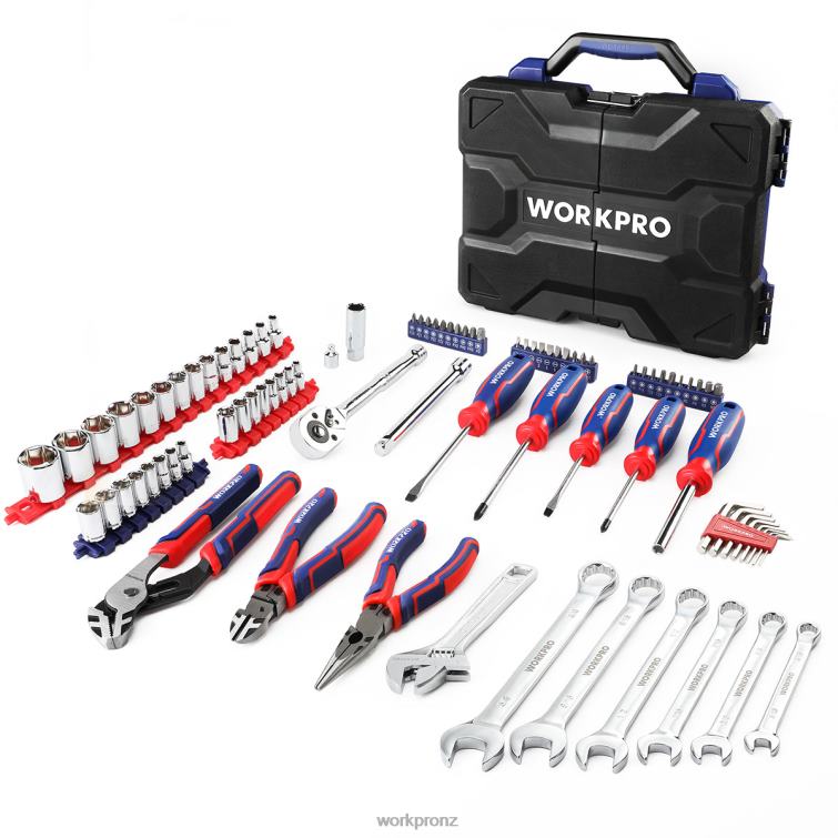 87 PcsMechanics Tool Set, Hand Tools Kit with Storage Tool Box 8884L305 Morden WORKPRO Tool