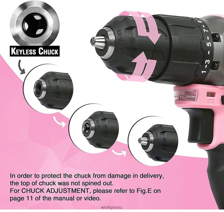 Cordless 20V Lithium-ion Drill Driver Set 8884L262 Pink WORKPRO Tool