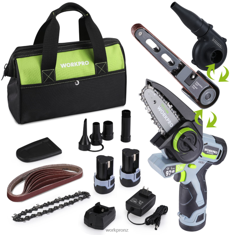 Cordless Detail Belt Sander, Mini Chain Saw, Electric Blower, 3-in-1 Power Tool Combo Kit 8884L296 Morden WORKPRO Tool