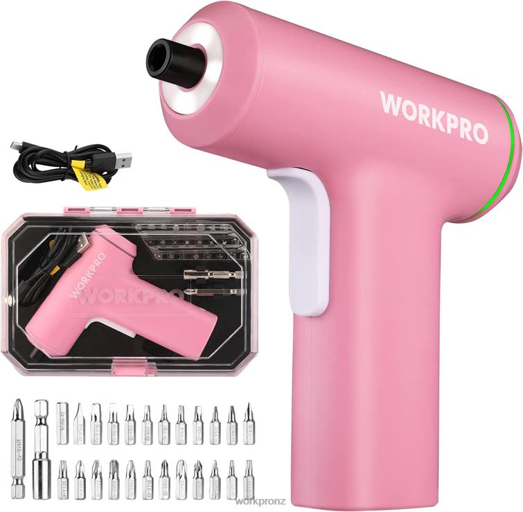 Electric Cordless 4V USB Rechargeable Lithium-ion Battery Screwdriver Set 8884L234 Pink/Black WORKPRO Tool