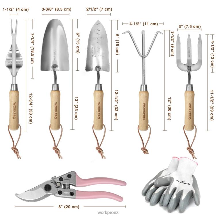 Garden Tools 7 Pcs Set, Stainless Steel Heavy Duty Gardening Tools 8884L252 Pink WORKPRO Tool