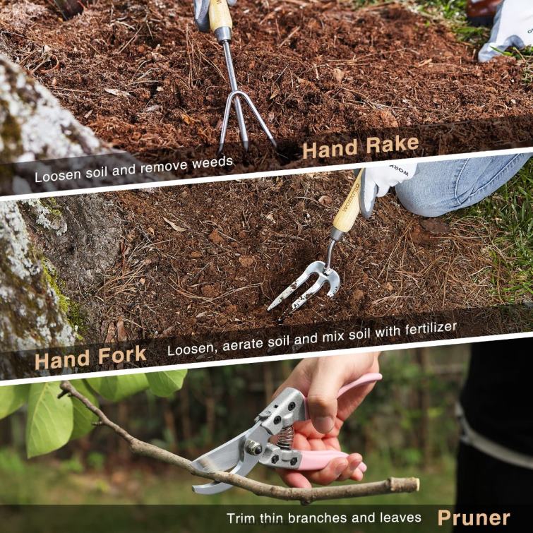 Garden Tools 7 Pcs Set, Stainless Steel Heavy Duty Gardening Tools 8884L252 Pink WORKPRO Tool