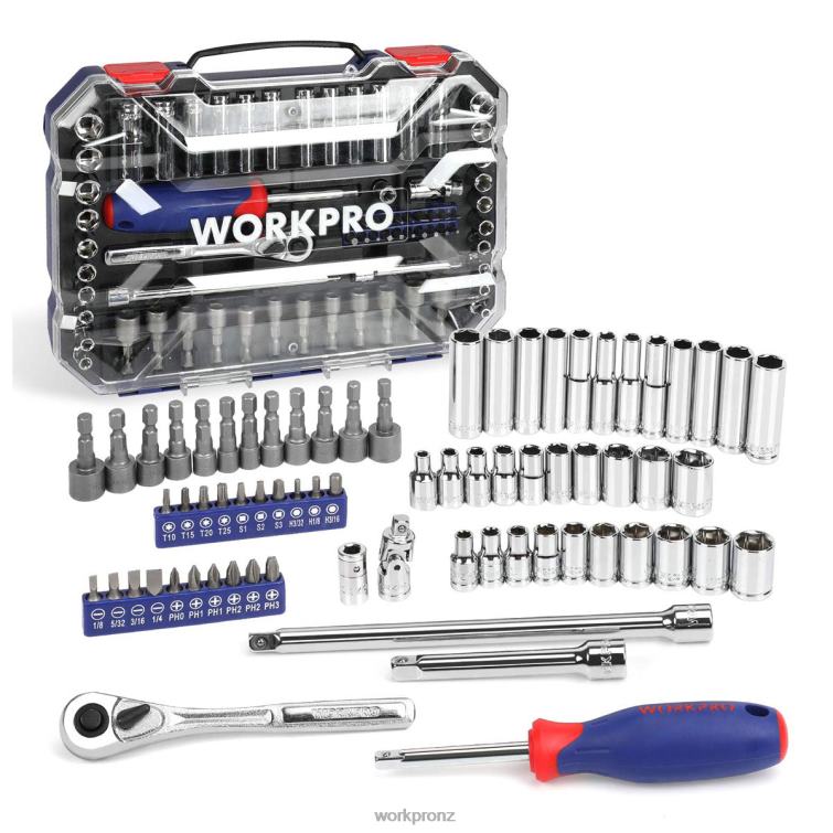 Socket Set, 70 Pcs Drive Socket Set with Quick-Release Ratchet, Metric and SAE 8884L308 Morden WORKPRO Tool