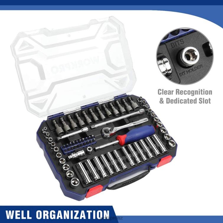 Socket Set, 70 Pcs Drive Socket Set with Quick-Release Ratchet, Metric and SAE 8884L308 Morden WORKPRO Tool