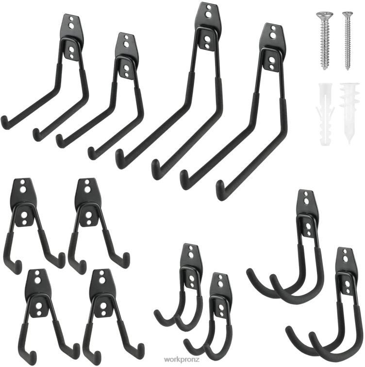 12 Pcs Garage Hook Set, Heavy Duty Steel Garage Hangers, Utility Wall Mount Hooks, Tool Hangers for Bikes, Garden Tools, Ladders and Bulky Items 8884L133 Useful WORKPRO Tool
