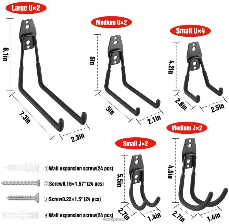 12 Pcs Garage Hook Set, Heavy Duty Steel Garage Hangers, Utility Wall Mount Hooks, Tool Hangers for Bikes, Garden Tools, Ladders and Bulky Items 8884L133 Useful WORKPRO Tool