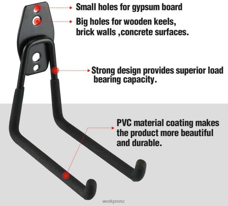 12 Pcs Garage Hook Set, Heavy Duty Steel Garage Hangers, Utility Wall Mount Hooks, Tool Hangers for Bikes, Garden Tools, Ladders and Bulky Items 8884L133 Useful WORKPRO Tool