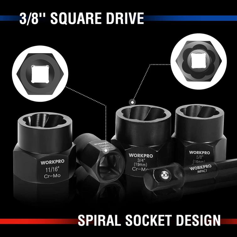 15 Pcs Impact Bolt & Nut Remover Set 8884L128 Useful WORKPRO Tool