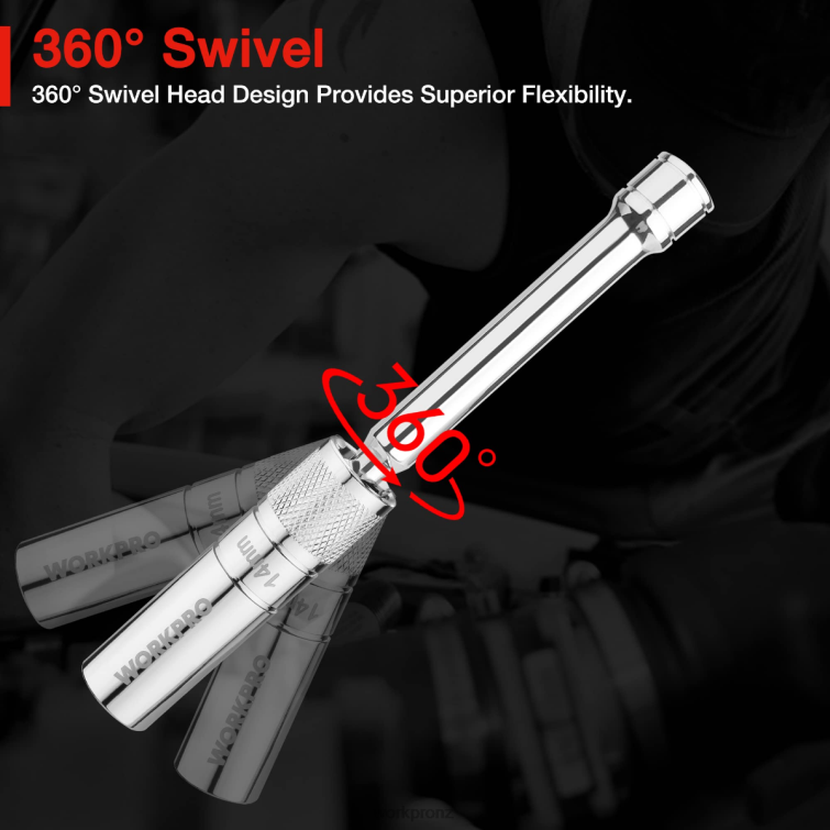 3 Pcs-14mm Thin Wall Socket with 6- and 10-inch ExtensionsMagnetic Swivel Spark Plug Socket Set 8884L143 Helpful WORKPRO Tool