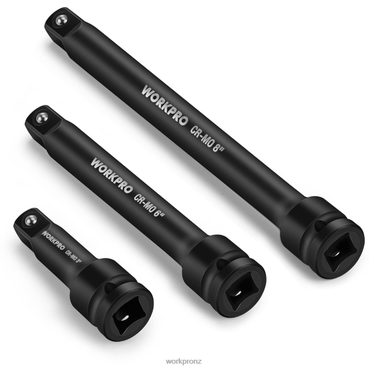 3 Piece-3, 6, 8 Inch 1/2-Inch Socket Drive Impact Extension Bar Sets 8884L202 Useful WORKPRO Tool