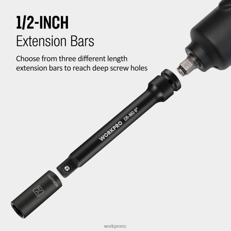 3 Piece-3, 6, 8 Inch 1/2-Inch Socket Drive Impact Extension Bar Sets 8884L202 Useful WORKPRO Tool