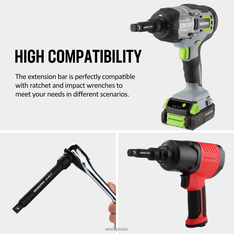 3 Piece-3, 6, 8 Inch 1/2-Inch Socket Drive Impact Extension Bar Sets 8884L202 Useful WORKPRO Tool