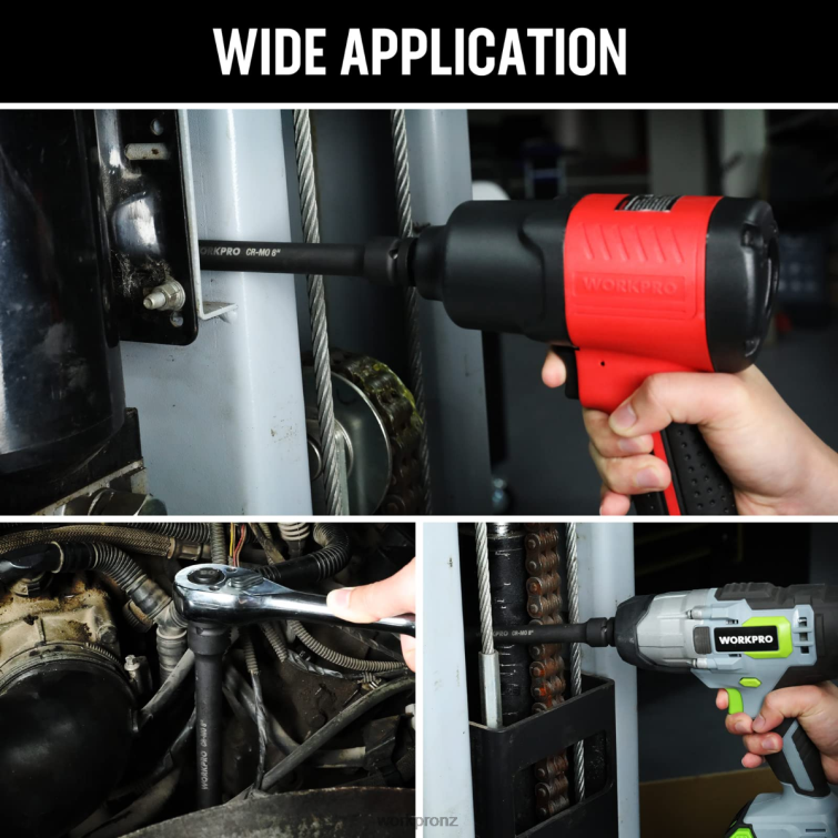 3 Piece-3, 6, 8 Inch 1/2-Inch Socket Drive Impact Extension Bar Sets 8884L202 Useful WORKPRO Tool