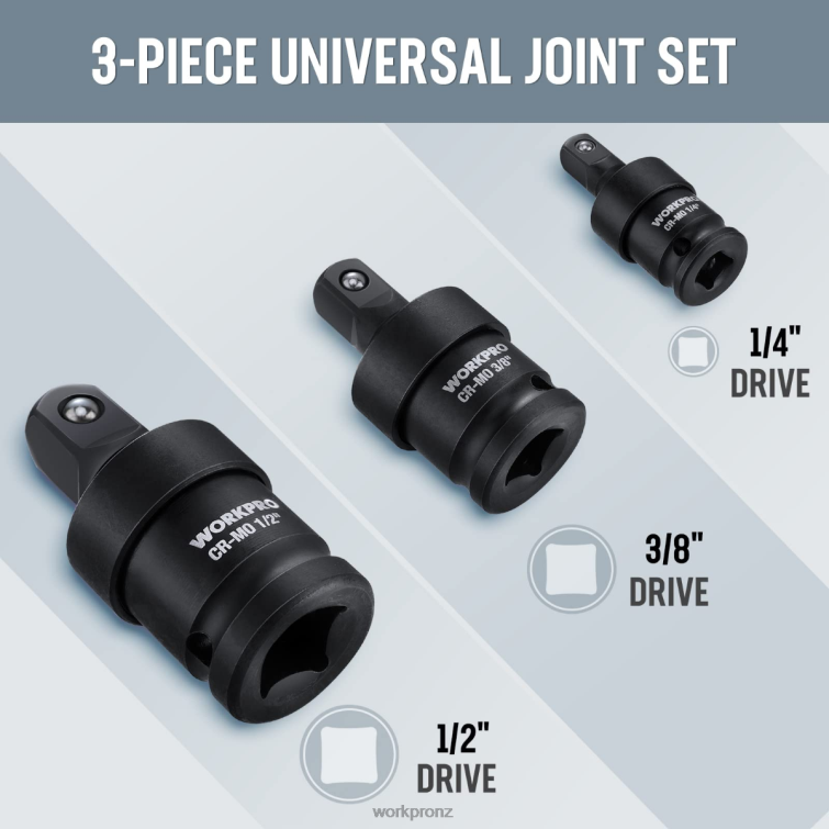 3 Piece-Impact Universal Joint Set 8884L148 Helpful WORKPRO Tool
