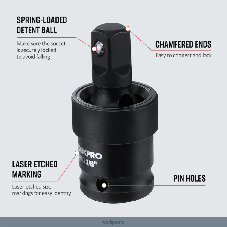 3 Piece-Impact Universal Joint Set 8884L148 Helpful WORKPRO Tool