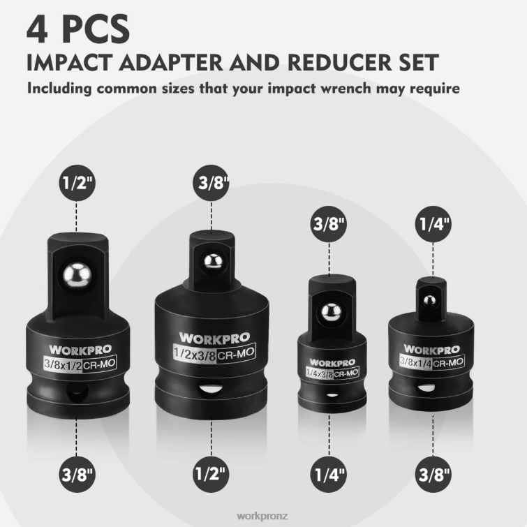 4 Piece-Impact Driver Socket Adapter and Reducer Set, Wrench Conversion Kit 8884L94 Helpful WORKPRO Tool