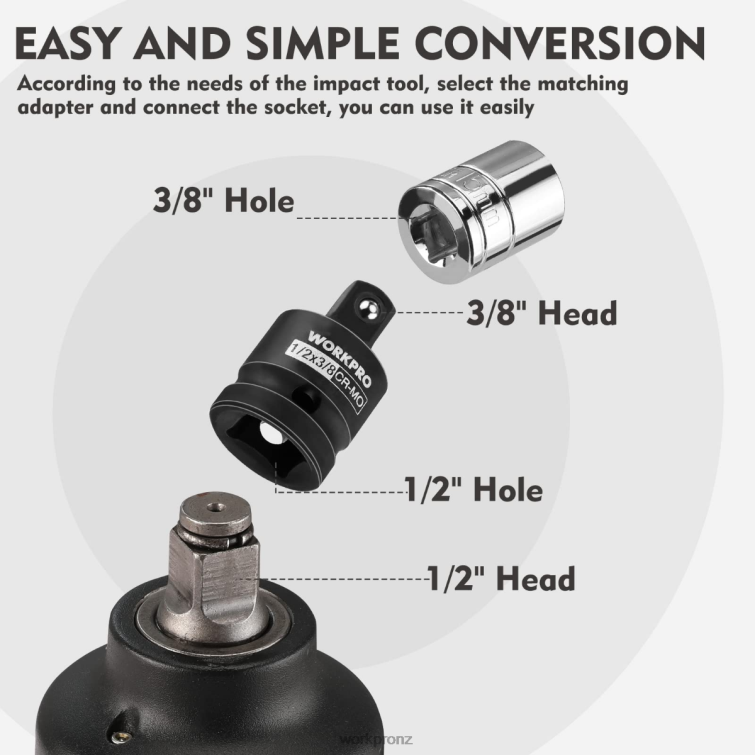 4 Piece-Impact Driver Socket Adapter and Reducer Set, Wrench Conversion Kit 8884L94 Helpful WORKPRO Tool