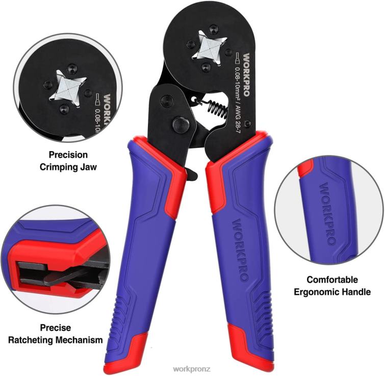 Ferrule Crimping Tool Kit, AWG 28-7 Self-adjustable Ratchet Wire Crimping Tool 8884L161 Morden WORKPRO Tool