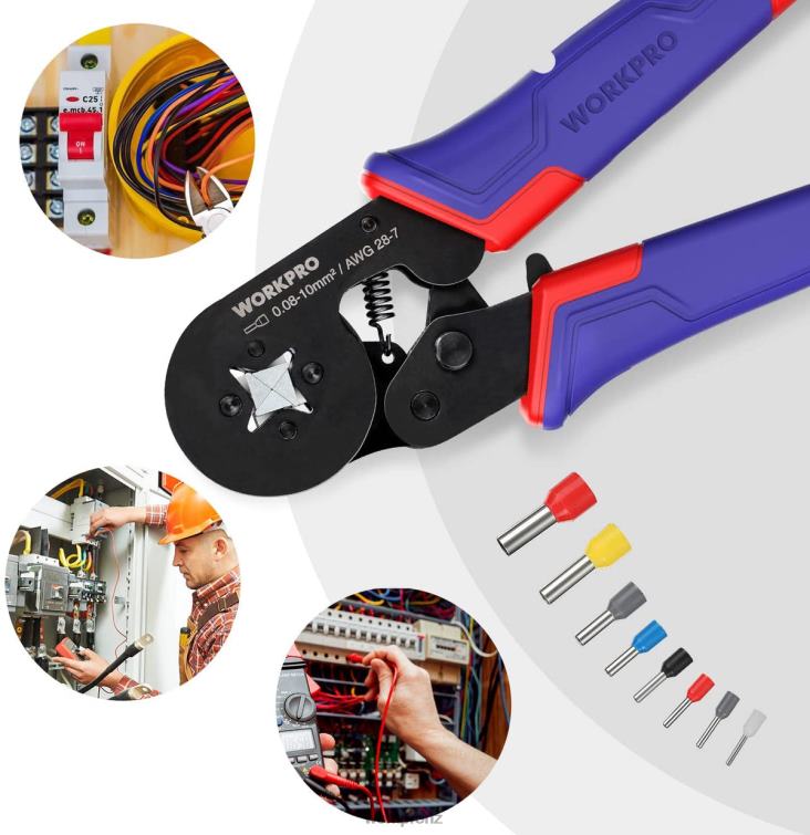 Ferrule Crimping Tool Kit, AWG 28-7 Self-adjustable Ratchet Wire Crimping Tool 8884L161 Morden WORKPRO Tool