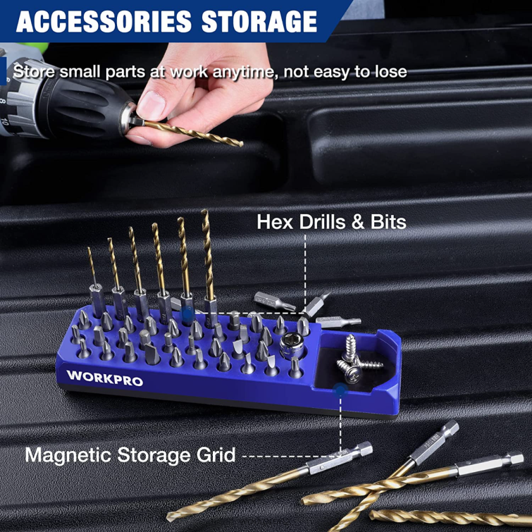 Magnetic Hex 39 Hole Screwdriver Drill Bit Organizer for 1/4 Inch Hex Bit & Drive Bit Adapter 8884L132 Red/Blue WORKPRO Tool