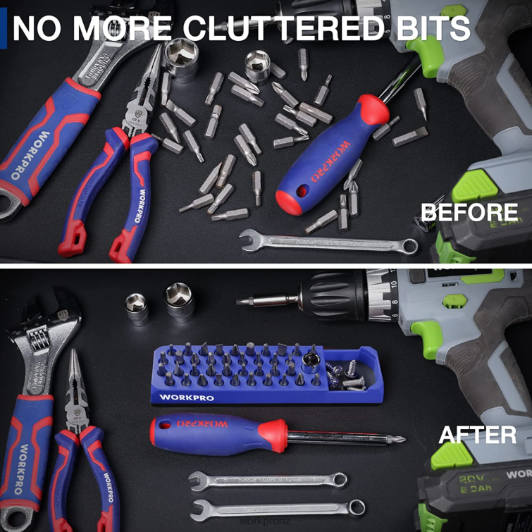 Magnetic Hex 39 Hole Screwdriver Drill Bit Organizer for 1/4 Inch Hex Bit & Drive Bit Adapter 8884L132 Red/Blue WORKPRO Tool