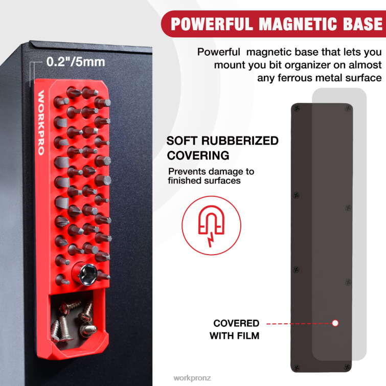 Magnetic Hex 39 Hole Screwdriver Drill Bit Organizer for 1/4 Inch Hex Bit & Drive Bit Adapter 8884L132 Red/Blue WORKPRO Tool