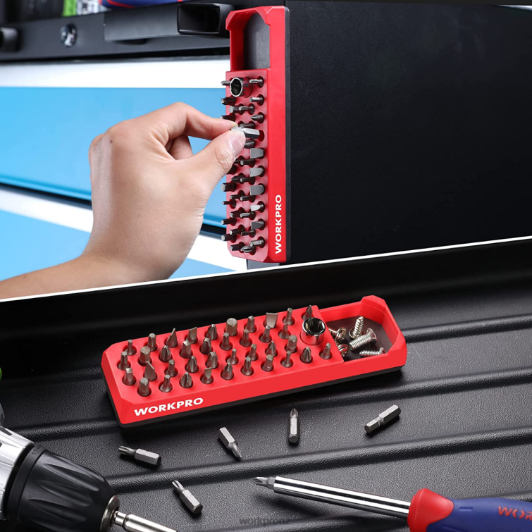 Magnetic Hex 39 Hole Screwdriver Drill Bit Organizer for 1/4 Inch Hex Bit & Drive Bit Adapter 8884L132 Red/Blue WORKPRO Tool