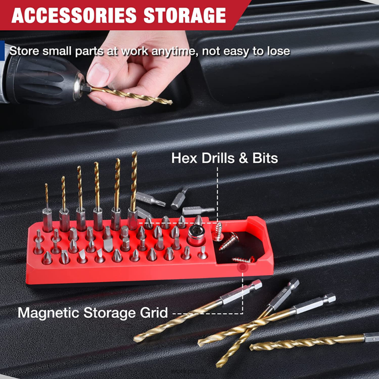 Magnetic Hex 39 Hole Screwdriver Drill Bit Organizer for 1/4 Inch Hex Bit & Drive Bit Adapter 8884L132 Red/Blue WORKPRO Tool