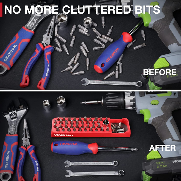 Magnetic Hex 39 Hole Screwdriver Drill Bit Organizer for 1/4 Inch Hex Bit & Drive Bit Adapter 8884L132 Red/Blue WORKPRO Tool