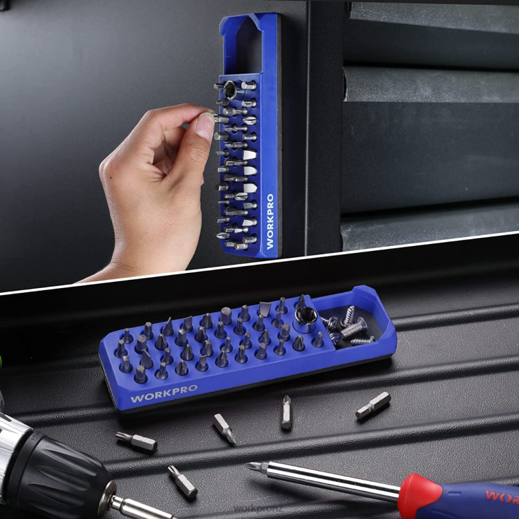 Magnetic Hex 39 Hole Screwdriver Drill Bit Organizer for 1/4 Inch Hex Bit & Drive Bit Adapter 8884L132 Red/Blue WORKPRO Tool